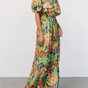 Zanzibar Off Shoulder Jumpsuit | Green Multi - L
